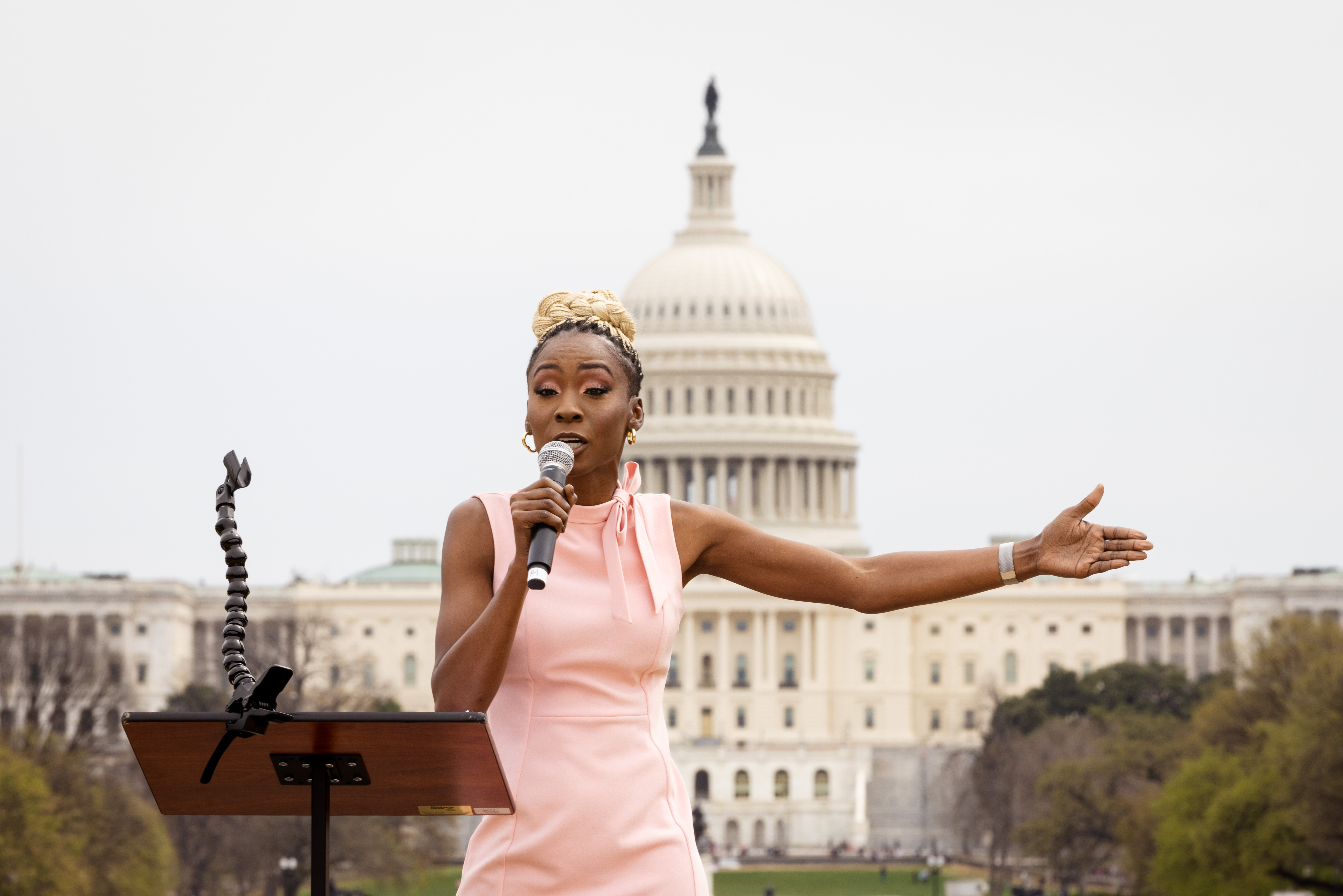 Activist and performer Angelica Ross speaks in front of the Capitol for trans day of visibility 2024. 