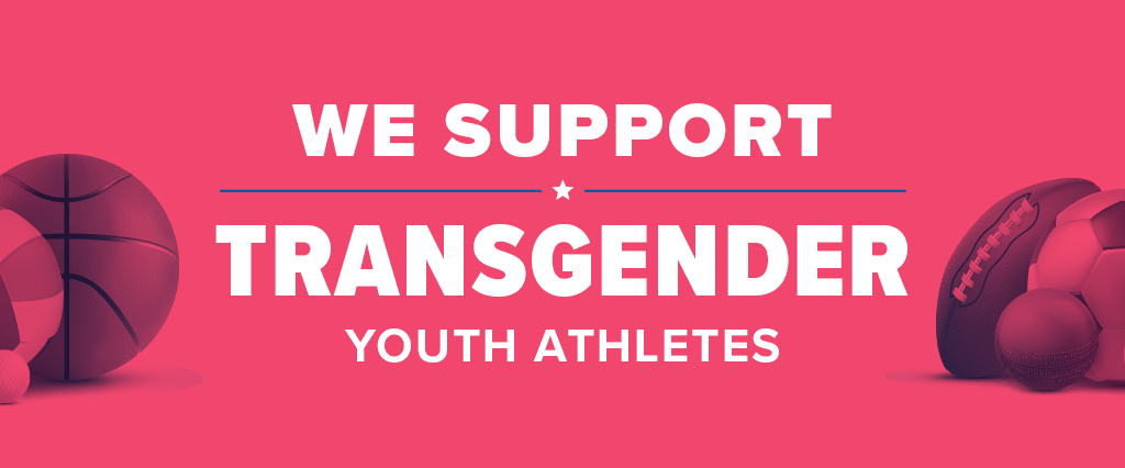 Pink banner with text "we support transgender student athletes"