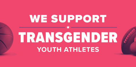 Pink banner with text "we support transgender student athletes"